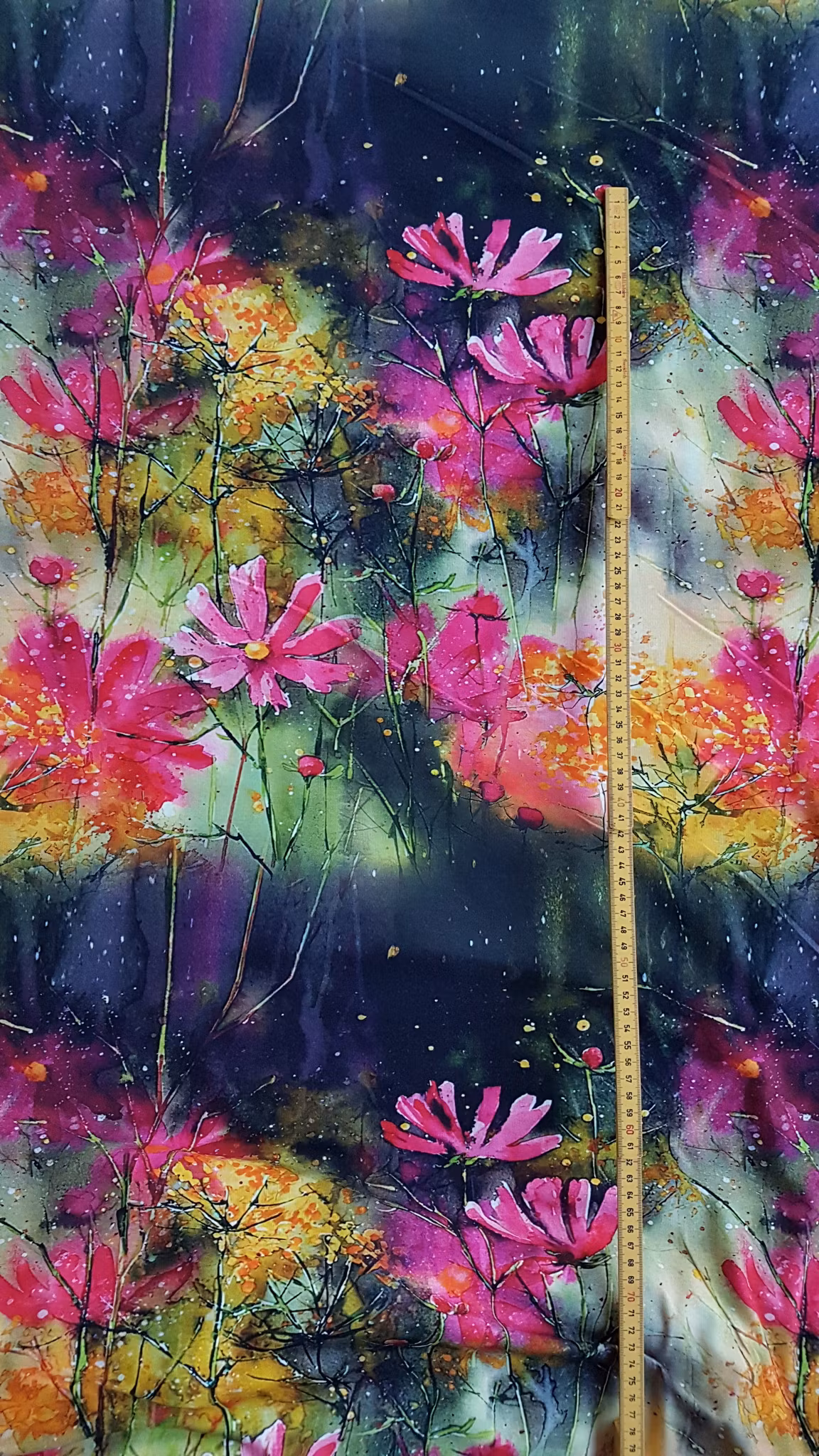 Blommor Orange Rosa Lila Svart Single Jersey