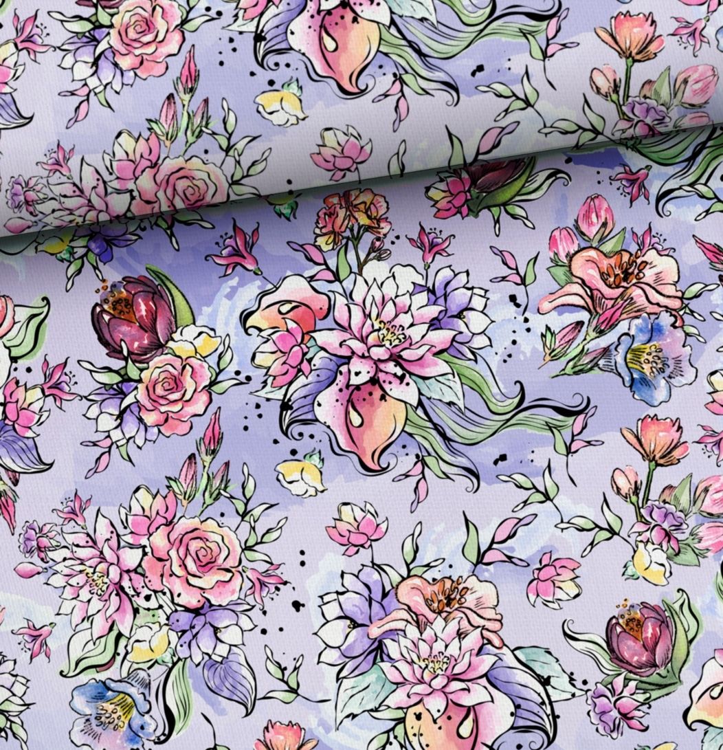 Blommor Lila Singel Jersey Trikå