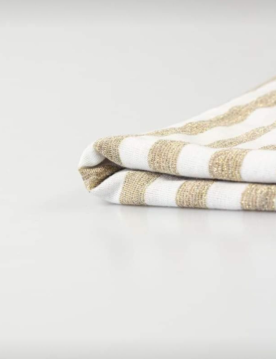 Randig Guld och Vitt, Glittrig Single Jersey Viscose OUTLET