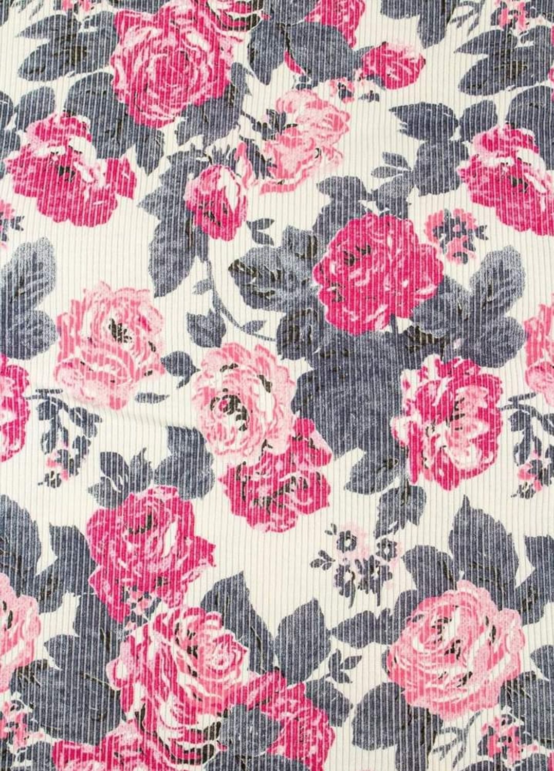 Blommor Ribbat Tyg OUTLET 62cm