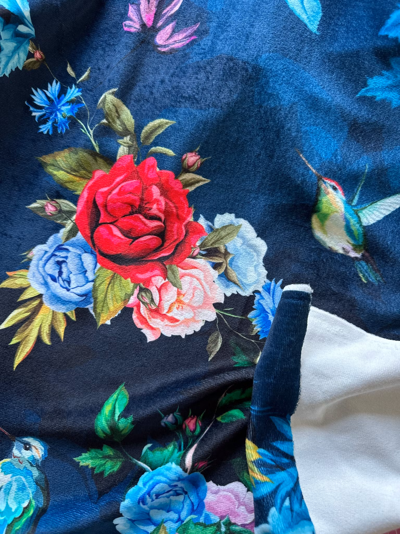 Fåglar och blommor Velour Bomull
