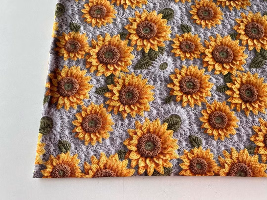Tyg tyger French Terry college jogging öglad baksida solros blommor blomma