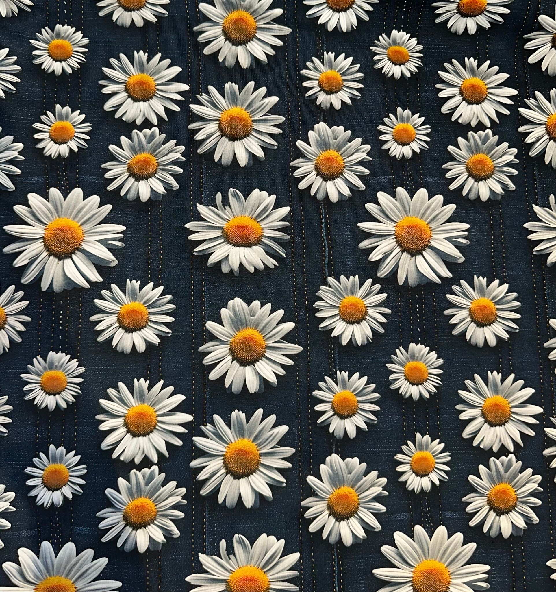 Tyg tyger trikå singel Jersey blommor prästkrage jeans