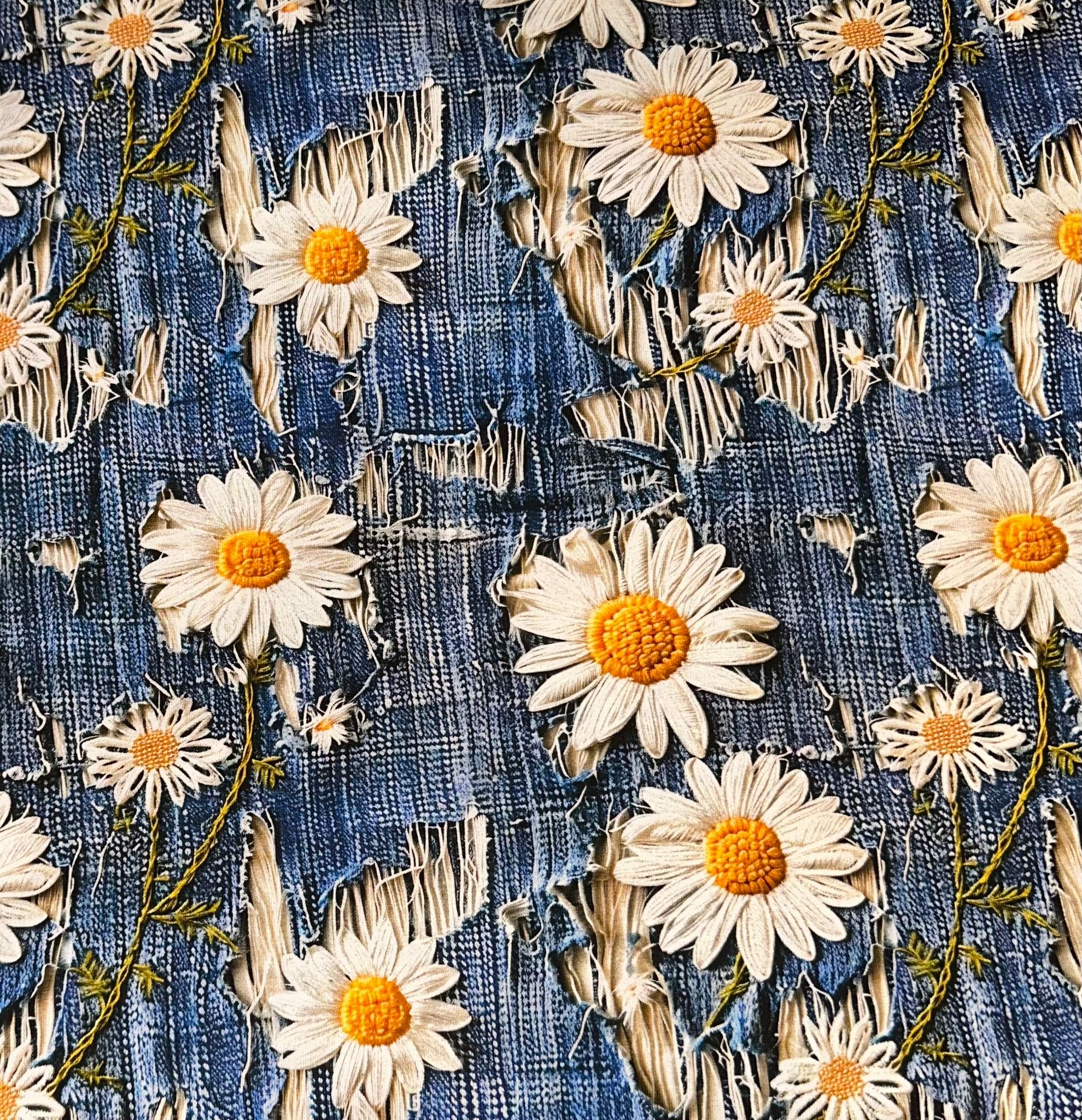 Tyg tyger trikå singel Jersey blommor prästkrage