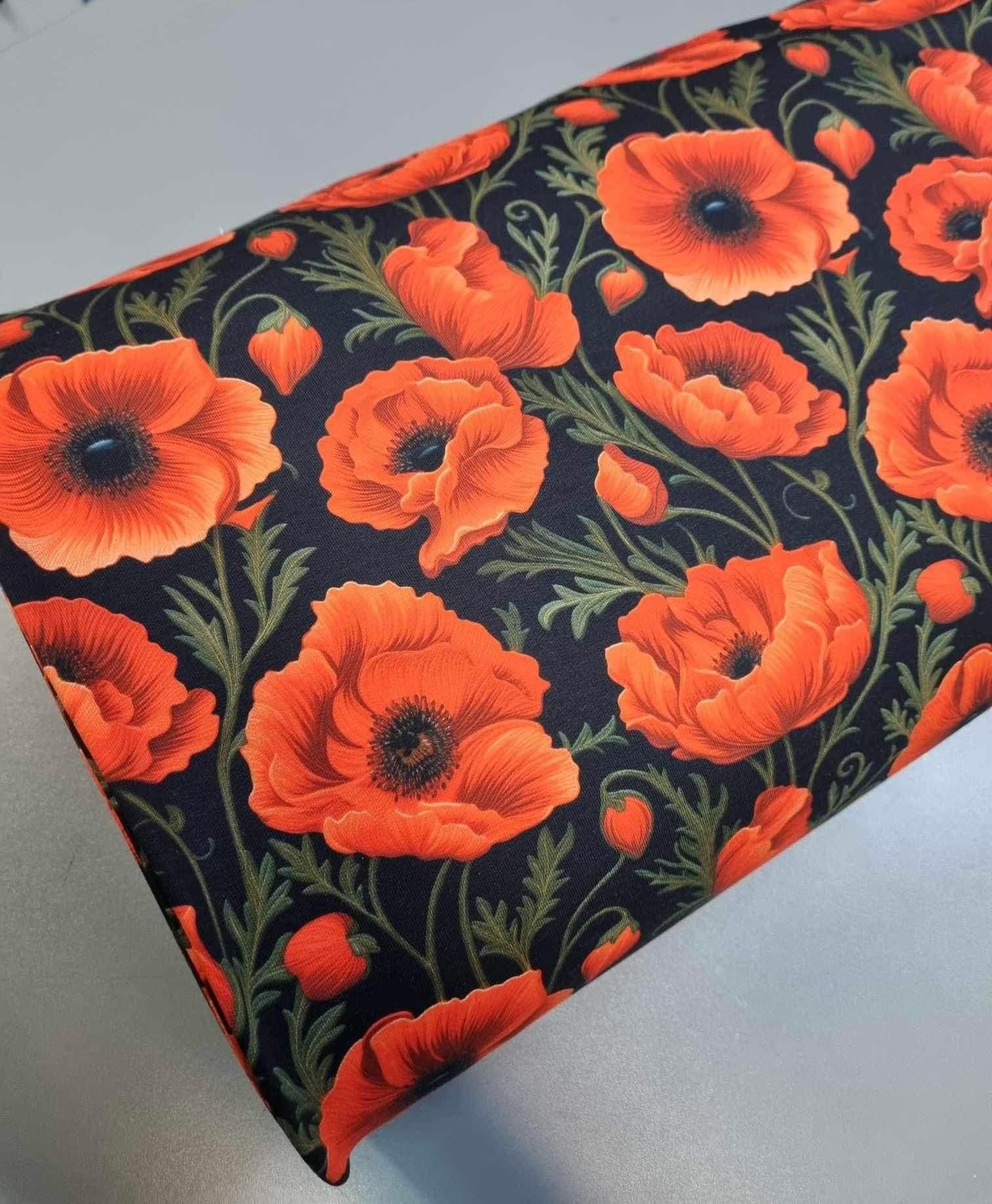 Tyg tyger French Terry college jogging öglad blommor vallmo