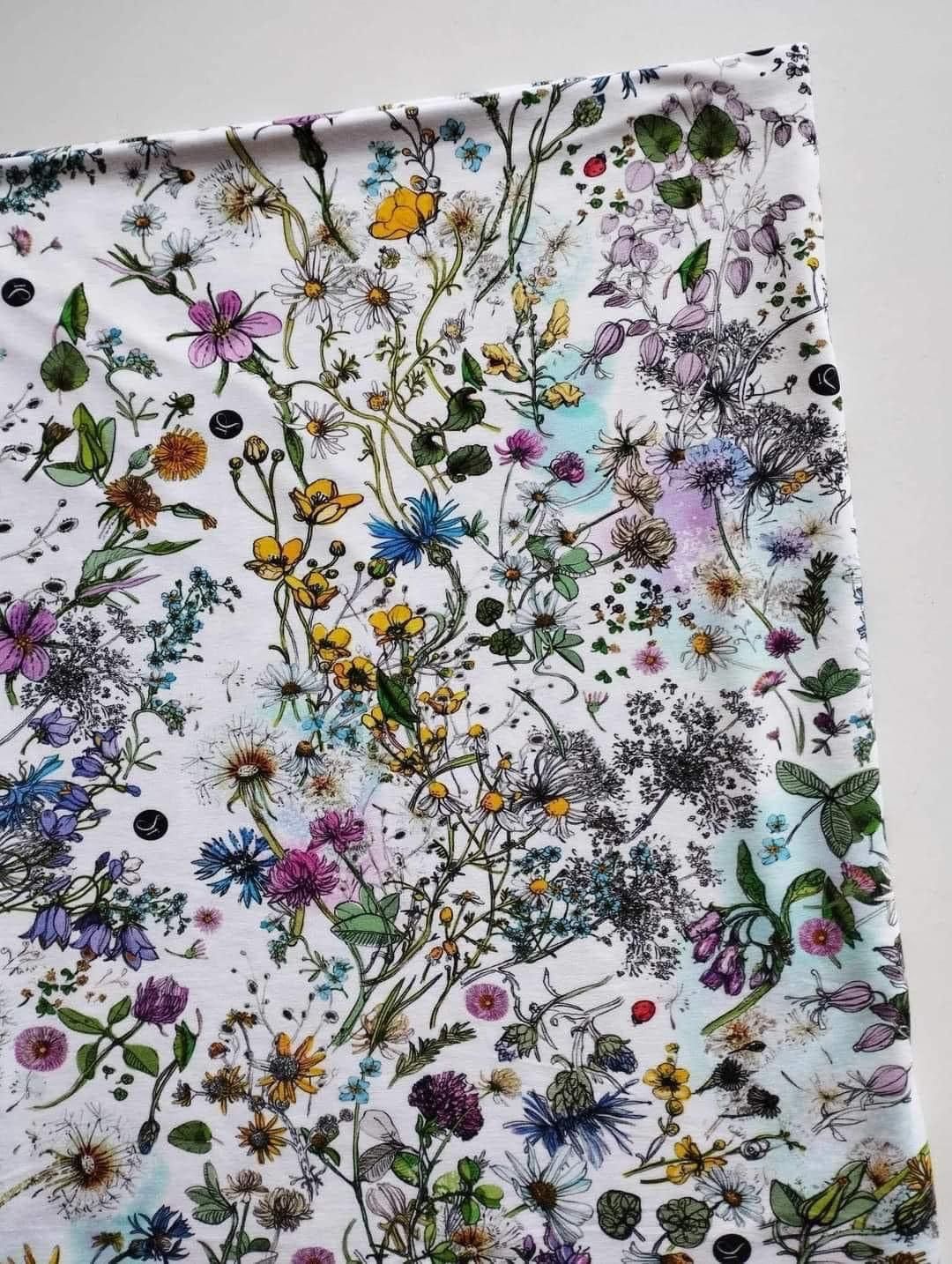 Tyg tyger Jersey trikå singel blommor sommar