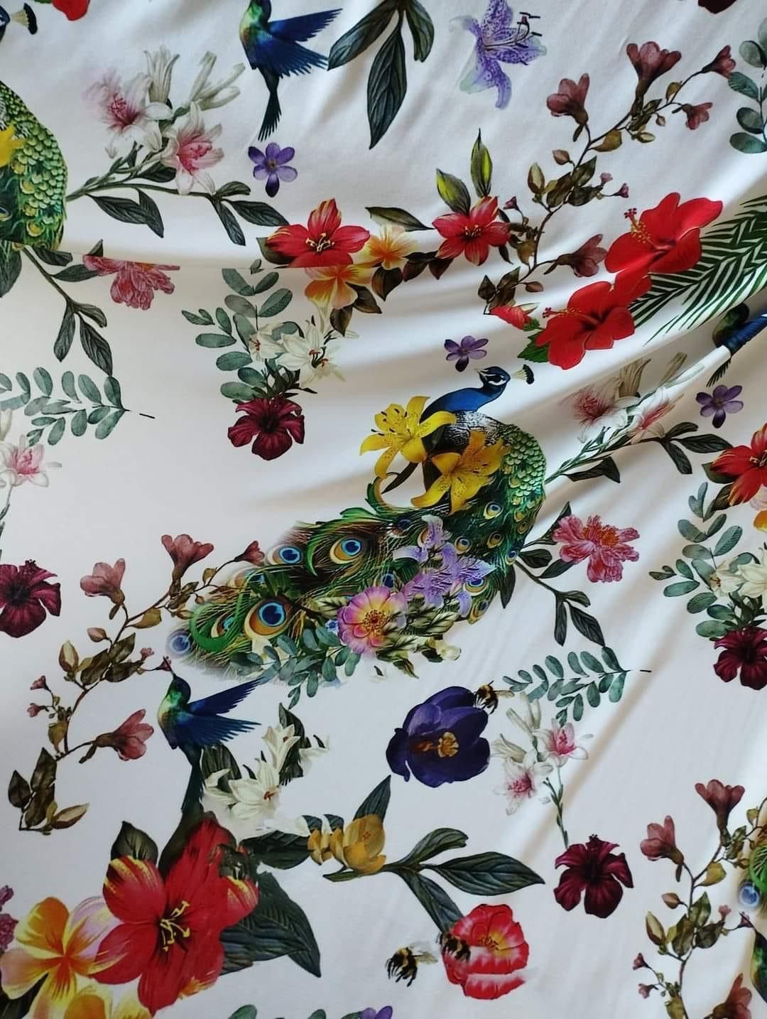 Fåglar Blommor Blad Jersey Viscose