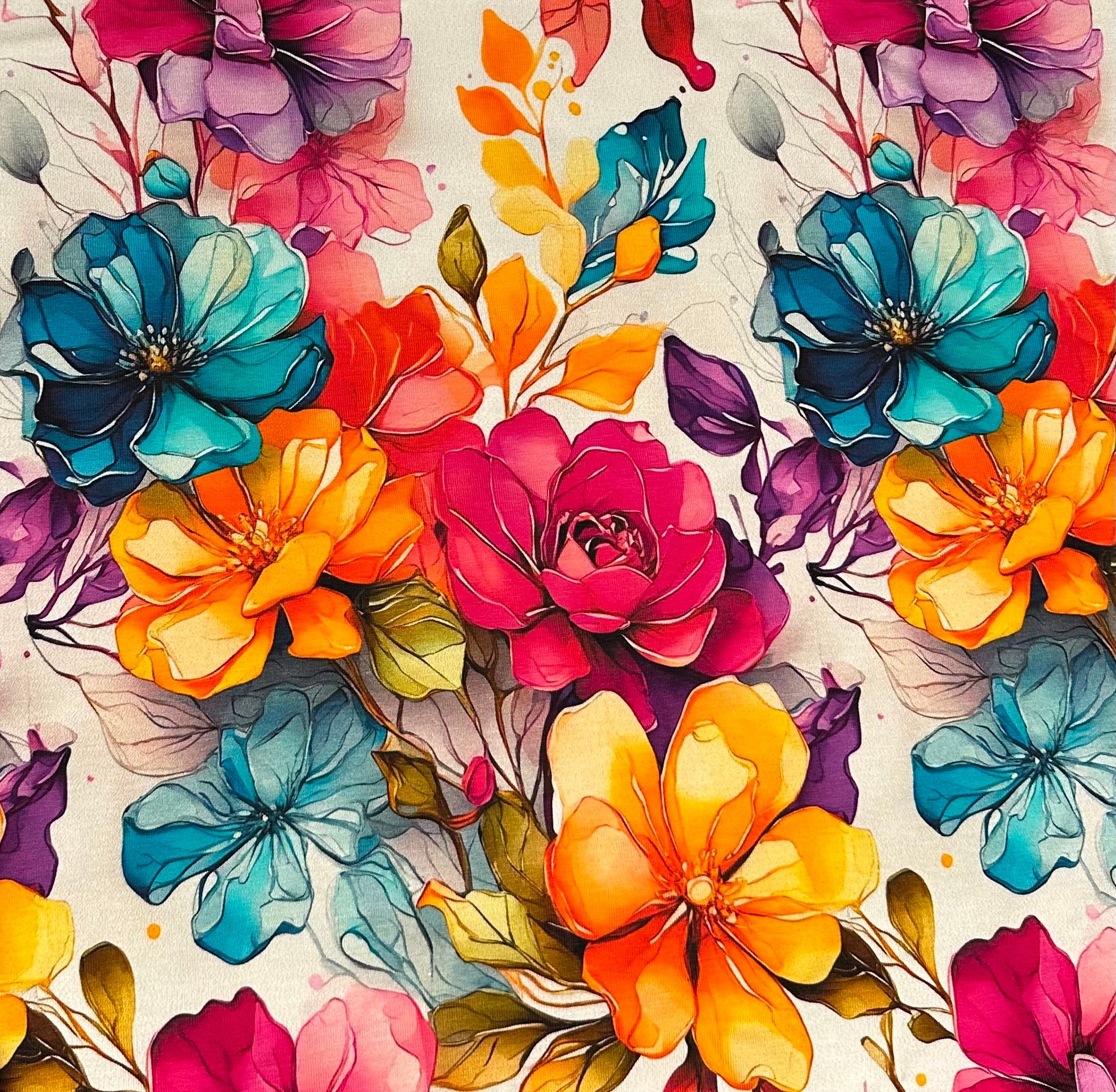 Tyg tyger trikå singel Jersey blommor