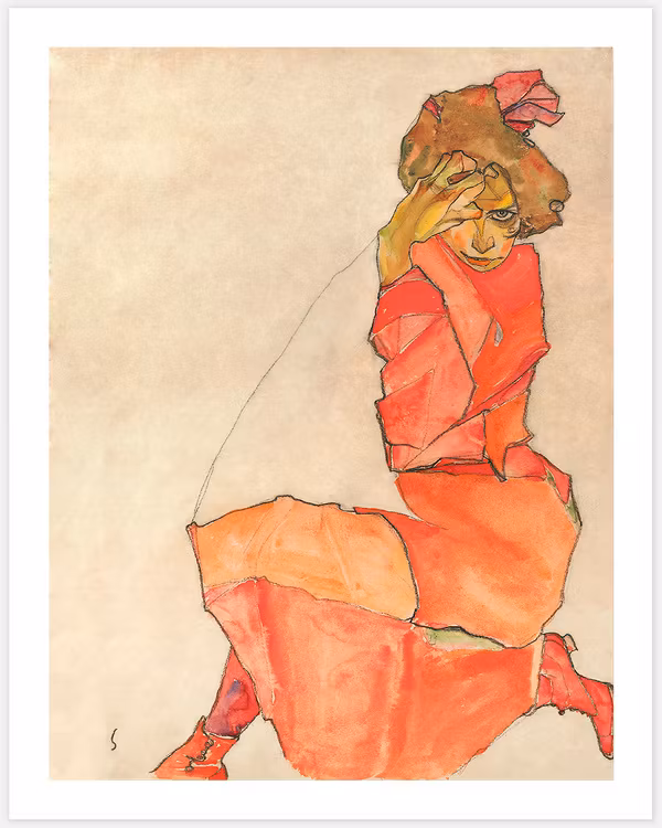 Kneeling Female in Orange-Red Dress