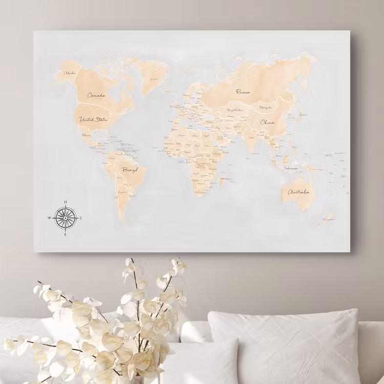 World Map in beige Canvas Print