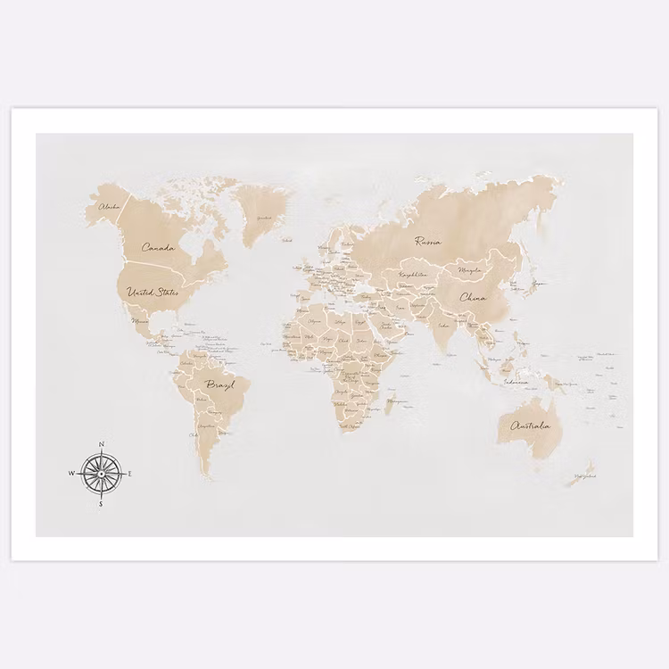 Gallery Wall World Map beige – Fine Art Print