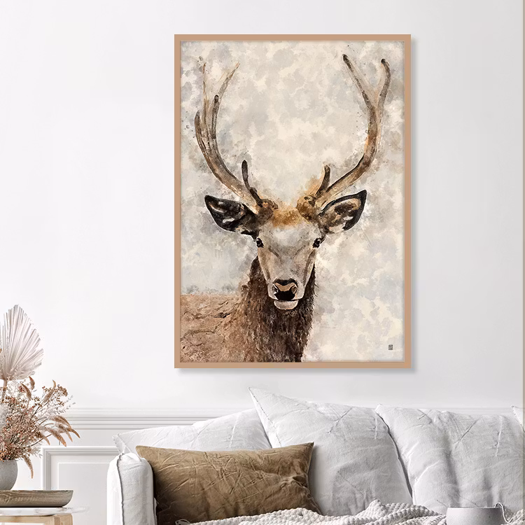 Deer in the fog Art Print