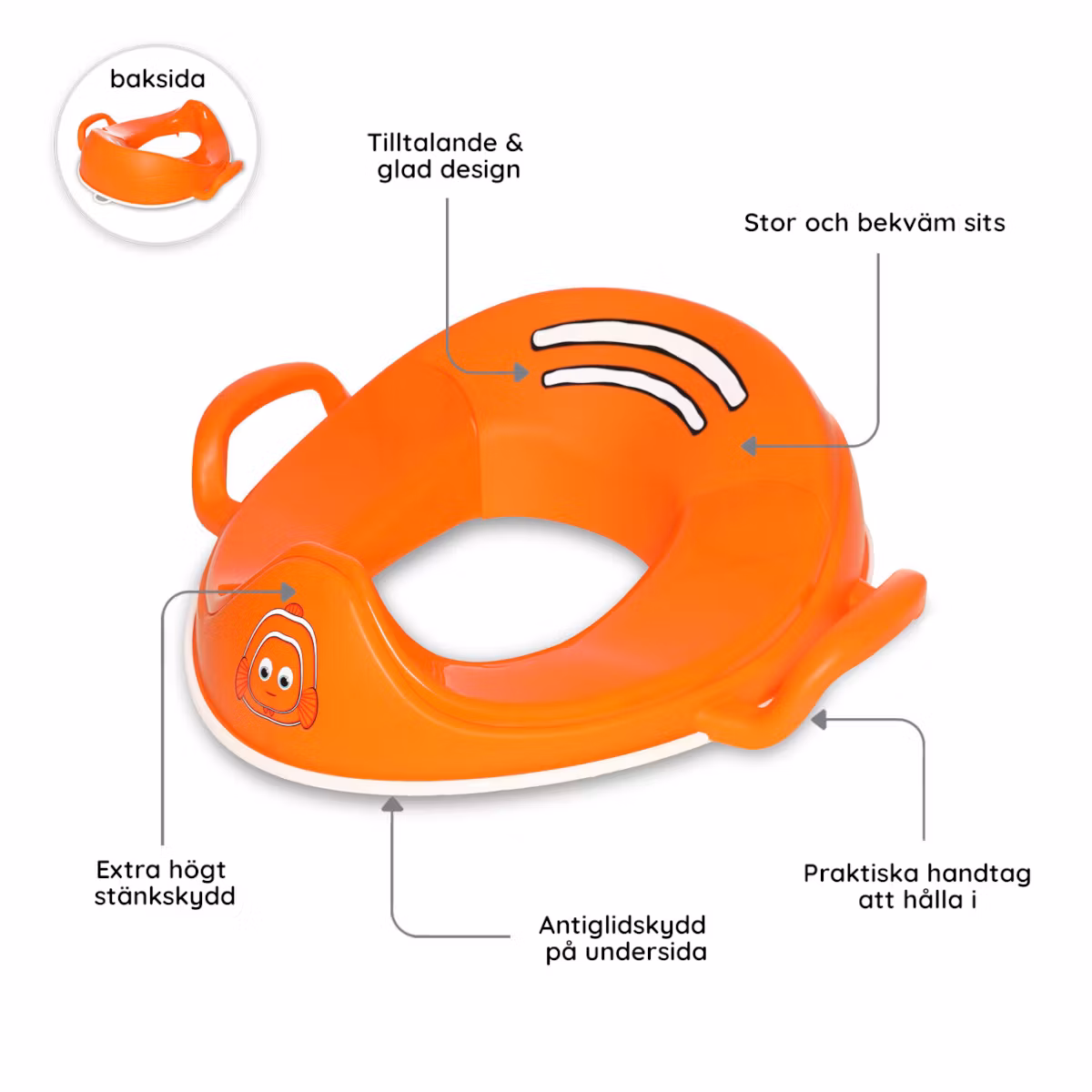I vårt stora set för potträning ingår My Carry Potty toalettsits Clownfisk