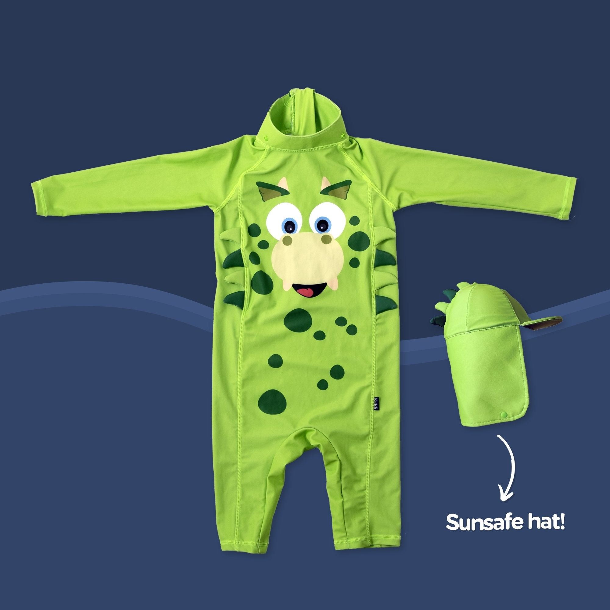 My Carry Potty UV-dräkt barn - Dinosaurie - långärmad med skyddande hatt