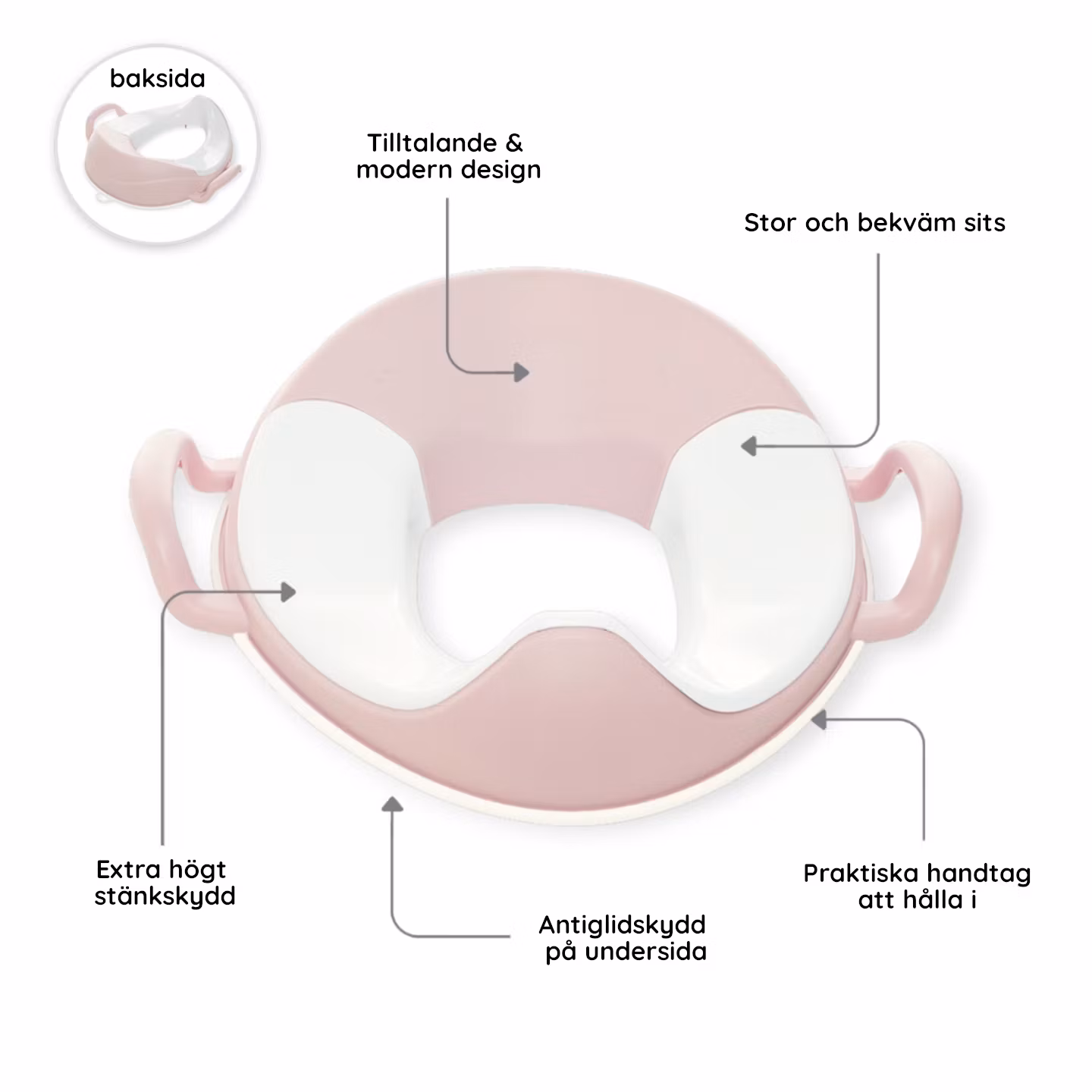 Set med sits & pall till badrummet för barn i Pastellrosa