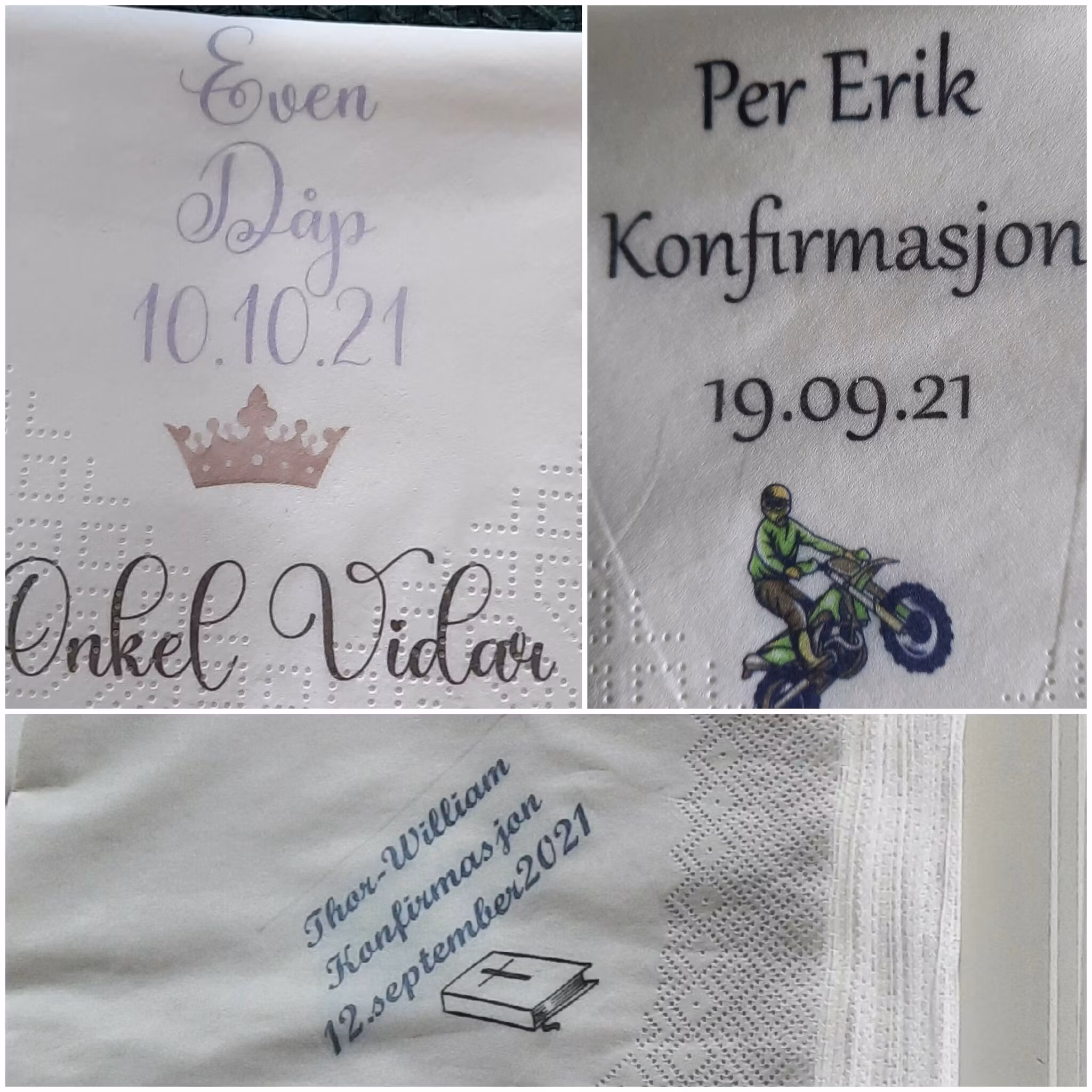 Hvite servietter med personlig trykk