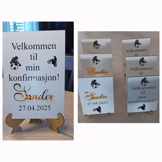 Velkomstskilt, hvit MDF. Flere størrelser.