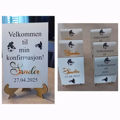 Velkomstskilt, hvit MDF. Flere størrelser.