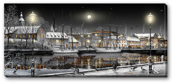 Canvas Halmstad Slott Natt 112 x 50 x 2,5 cm.
