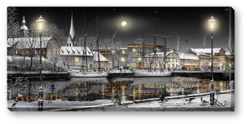 Canvas Halmstad Slott Natt 64 x 29 x 2 cm.
