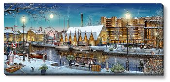 Canvas Göteborg Feskekörka Vinter 112 x 50 x 2,5 cm.
