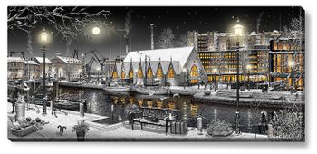 Canvas Göteborg Feskekörka Natt 112 x 50 x 2,5 cm.