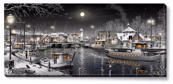 Canvas Uddevalla Hamn Svartvit Natt 112 x 50 x 2,5 cm.
