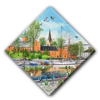 Canvas Halmstad  Slott Sommar Diagonal 56 x 56 x 2,5 cm