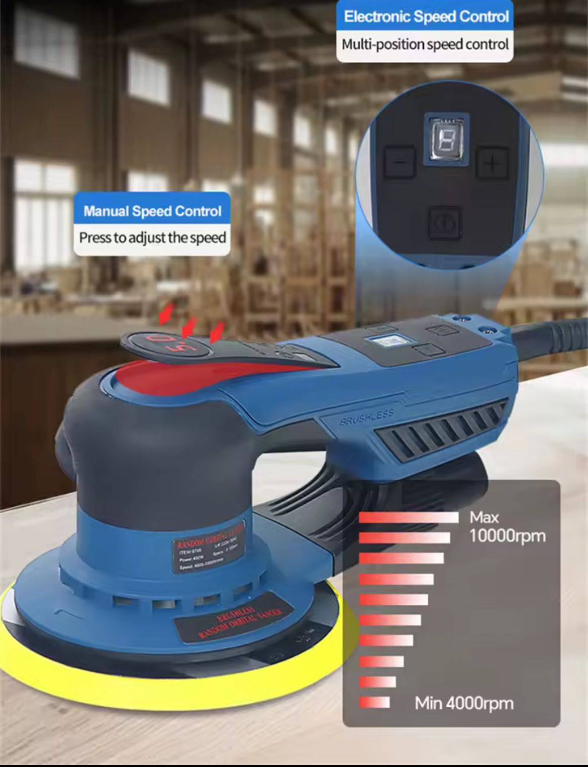 360W borstlös multifunktionsslip med excenterslip 5,0 mm 6 tum elektrisk