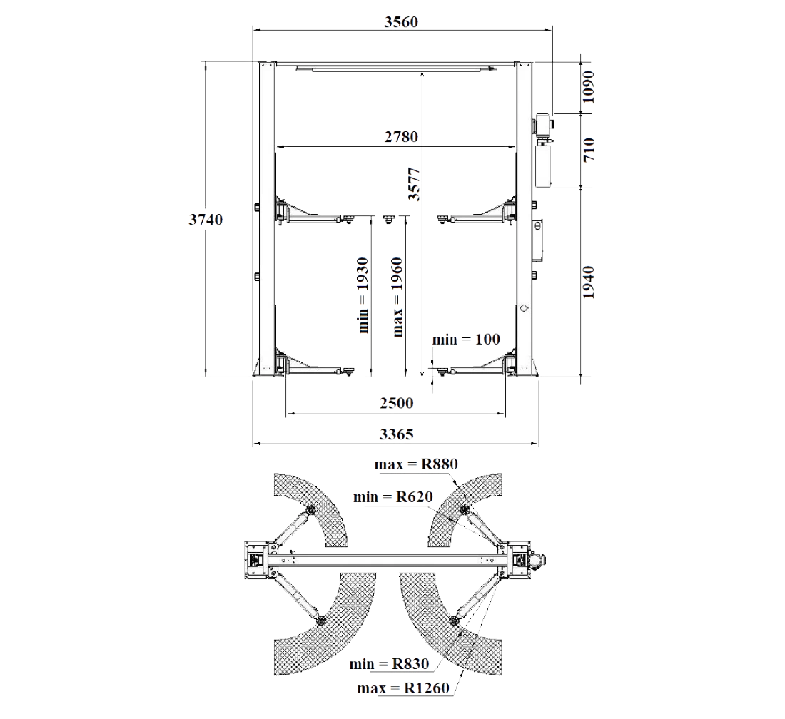 2-Pelarlyft 4T - REDATS L-260 Fundamentsfri o Automatisk