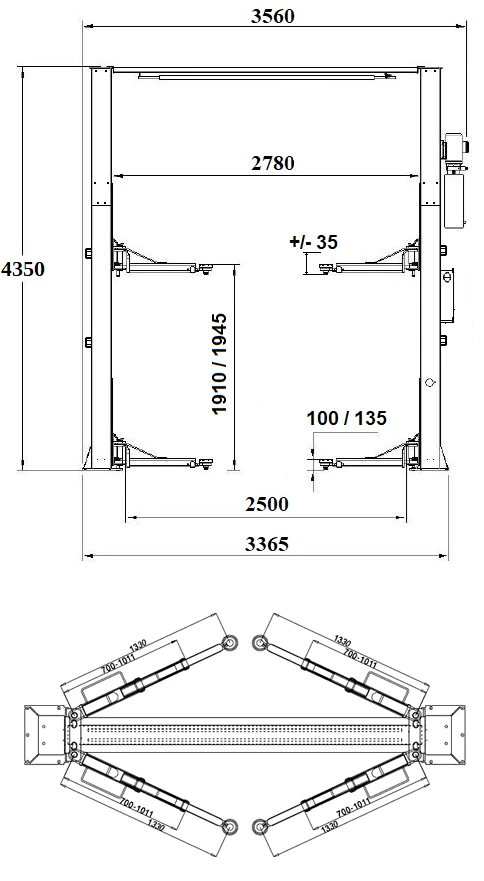 2-Pelarlyft 4T - REDATS L-265 Fundamentsfri o Automatisk