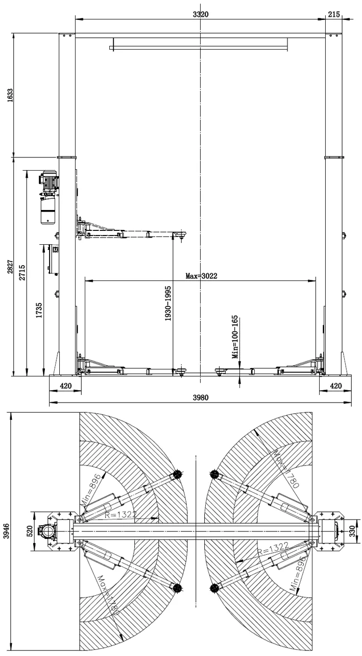 2-Pelarlyft 6000kg - REDATS L-290 Fundamentsfri o Automatisk