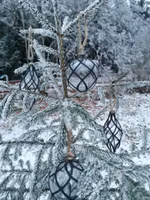 Glaskula 4 pack klarglas med svarta glittiga rutor. .