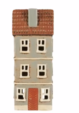 My Home Town,  gråblå hus med brun dörr, Kanalhus ljuslykta