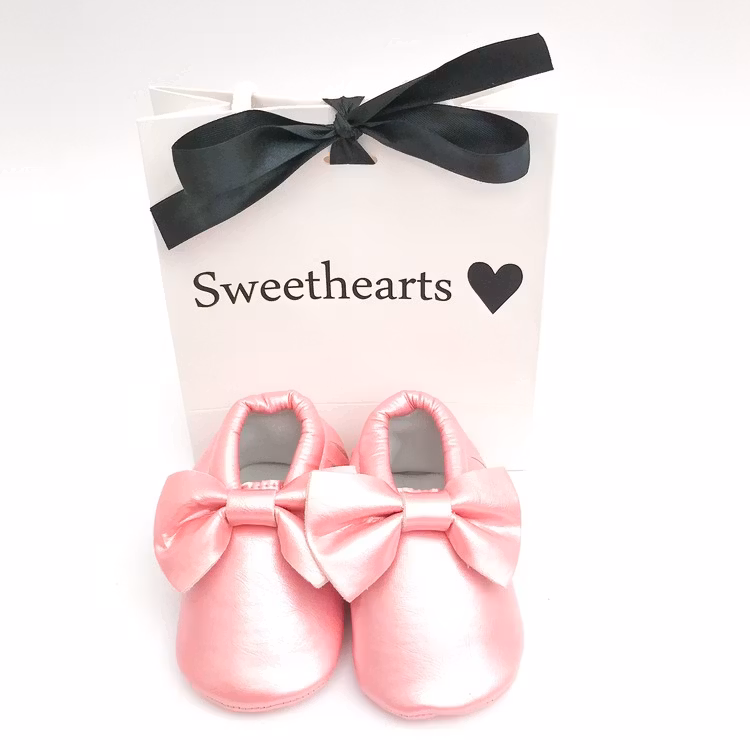 Bebis första skor Rosett Metallic Rosa 0-6 mån
