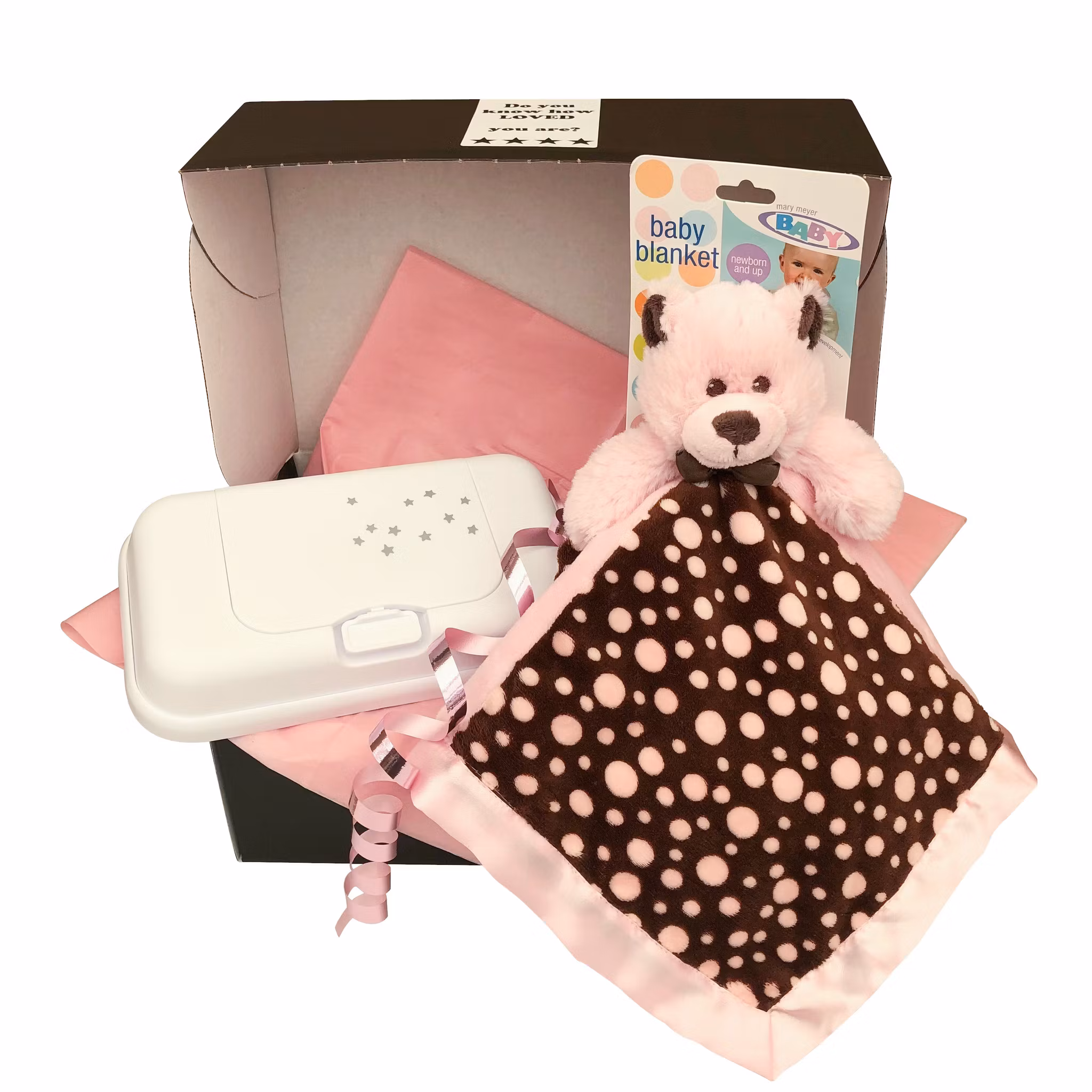 Doppresent flicka - Presentask Funkybox ToGo vit & Snuttefilt Nalle rosa - fin dopgåva till tjej