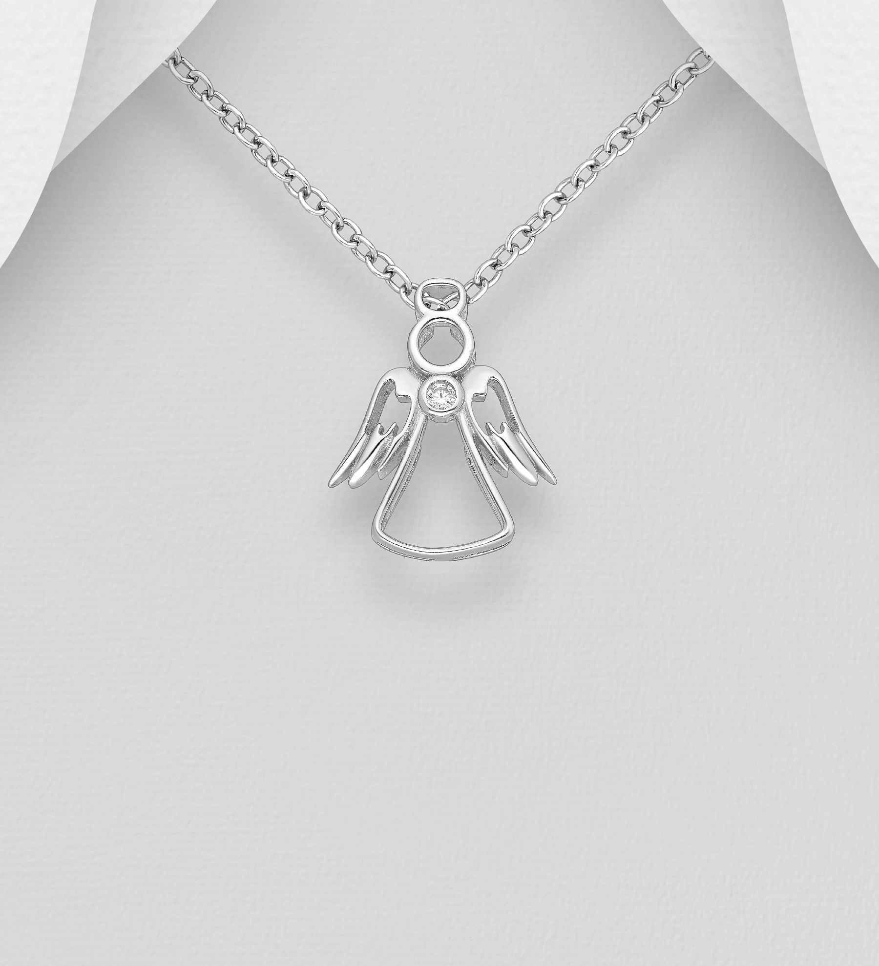 Doppresent flicka - smycke med Skyddsängel & cubic sten - dopsmycke i äkta 925 sterling silver med söt Ängel