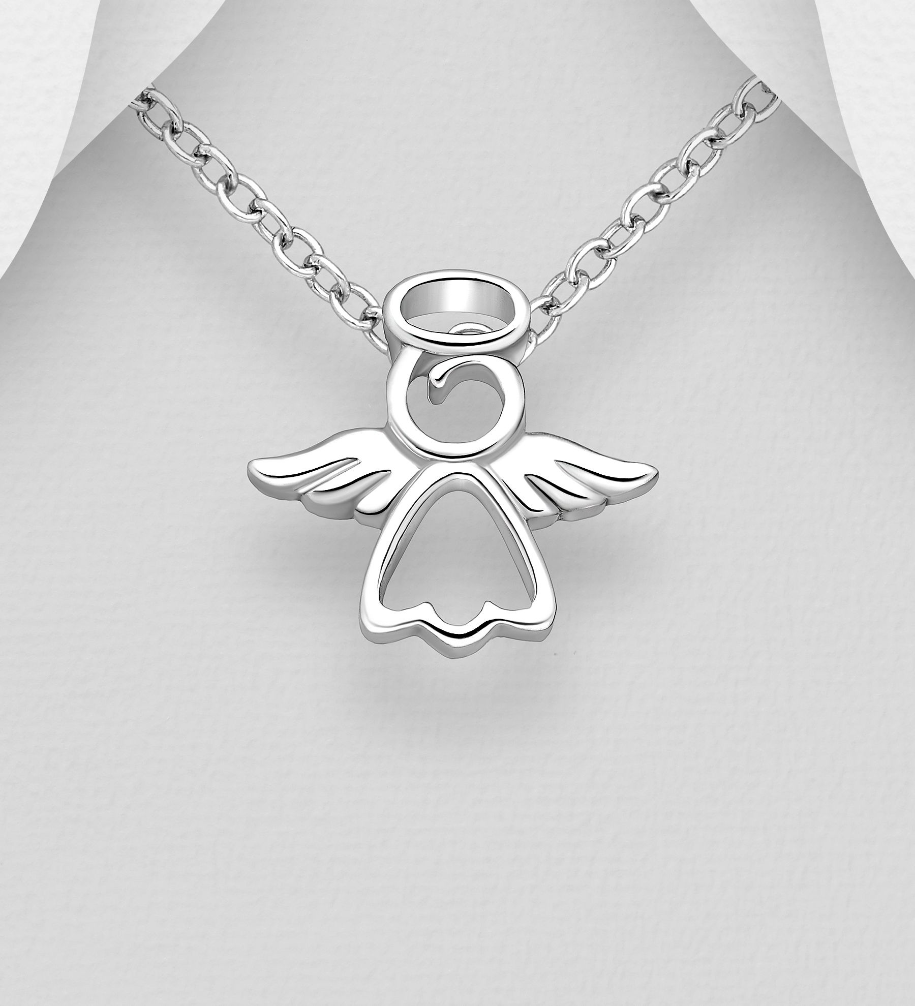 Doppresent flicka - söt Ängel i äkta 925 sterling silver med gloria - dopsmycke Skyddsängel