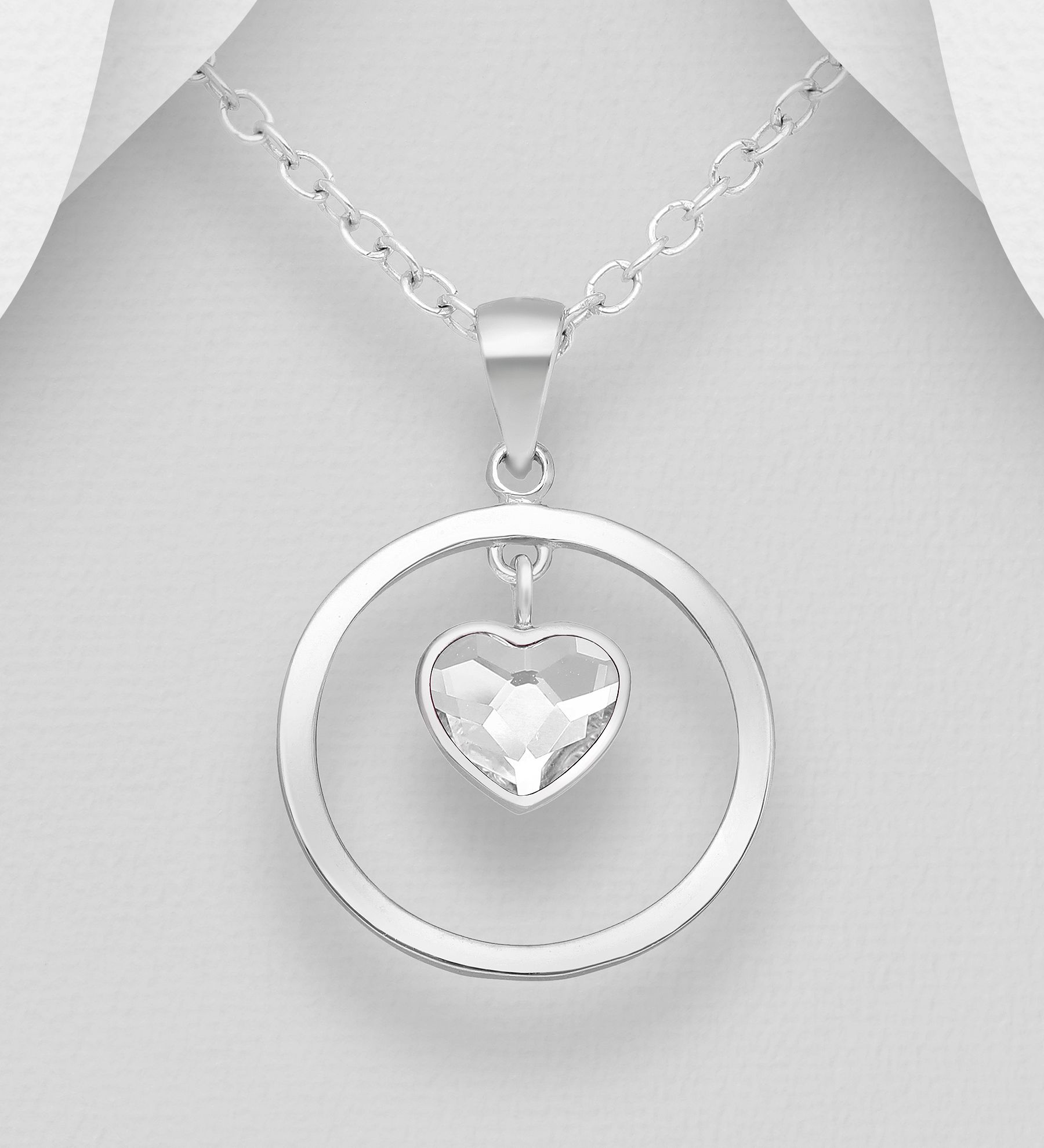 Halsband Hjärta - Silverhalsband runt smycke Kristallhjärta - hjärthalsband med silverhjärta i äkta silver