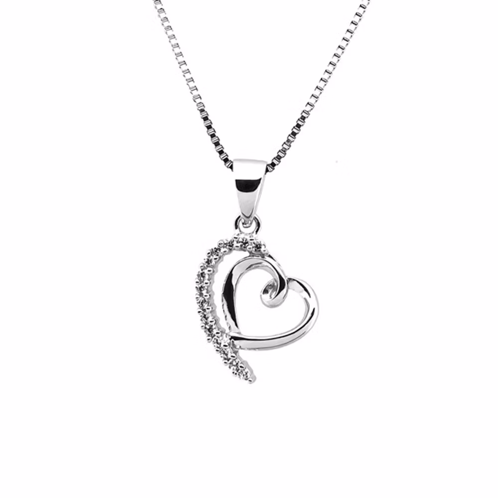 Halsband Hjärta - Silverhjärta med cubic zirkonia stenar - hjärthalsband med hängsmycke i äkta silver