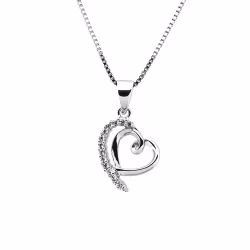 Halsband Hjärta - Silverhjärta med cubic zirkonia stenar