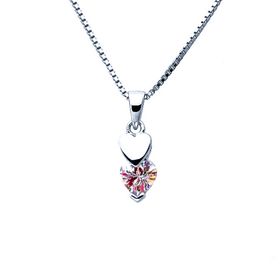 Halsband Hjärta - Silverhjärta & rosa cubic zirkonia sten