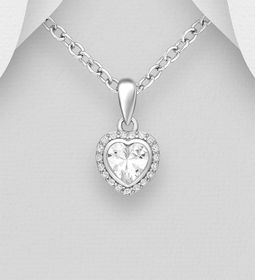 Halsband Halo Hjärta med Cubic Zirkonia i äkta silver