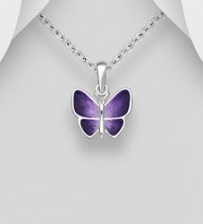 Doppresent flicka - Barnhalsband i silver - lila Fjäril