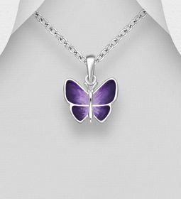 Doppresent flicka - Barnhalsband i silver - lila Fjäril