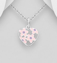 Dopgåva tjej - Barnhalsband Hjärta rosa/lila blommor