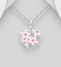 Dopgåva tjej - Barnhalsband Hjärta rosa/lila blommor
