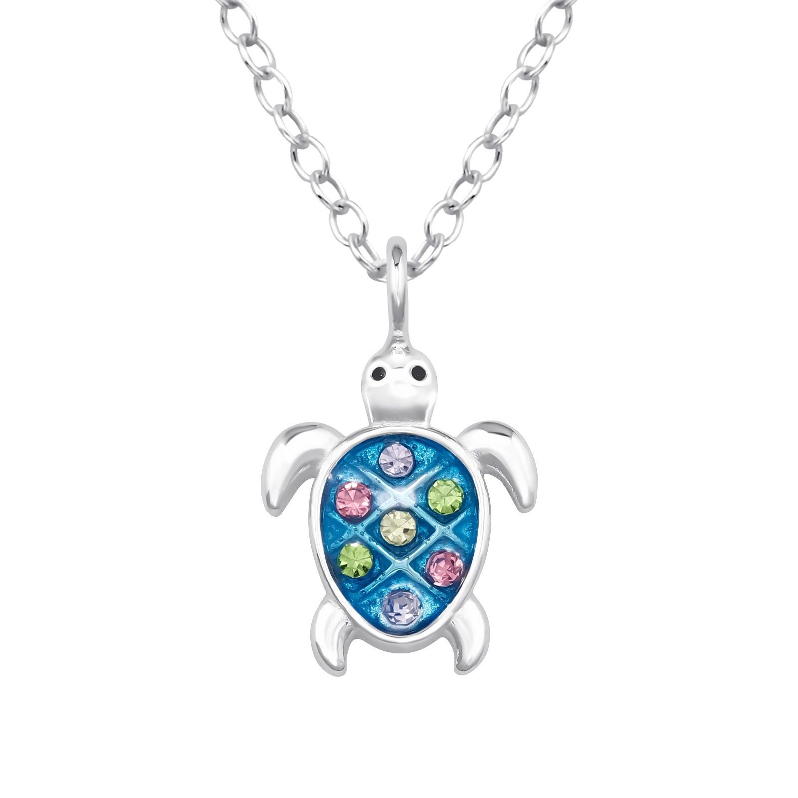 Halsband till pojke - barnsmycke med glittrig Sköldpadda - barnhalsband i 925 silver