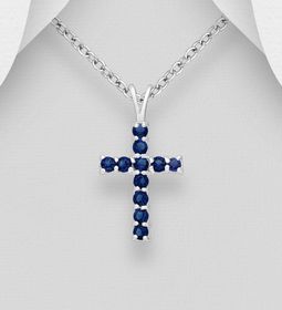 Silverhalsband barn - kors med blå cubic zirkonia stenar