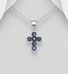 Halsband till barn med kors av blå safir - äkta 925 silver